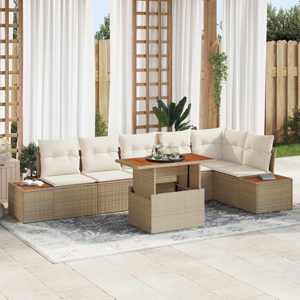 Garten Essgruppe mit Kissen mit Kissen 7 pcs Beige und Creme