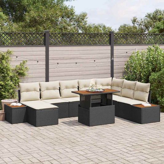 Garten Essgruppe mit Kissen 9 pcs Schwarz und Beige