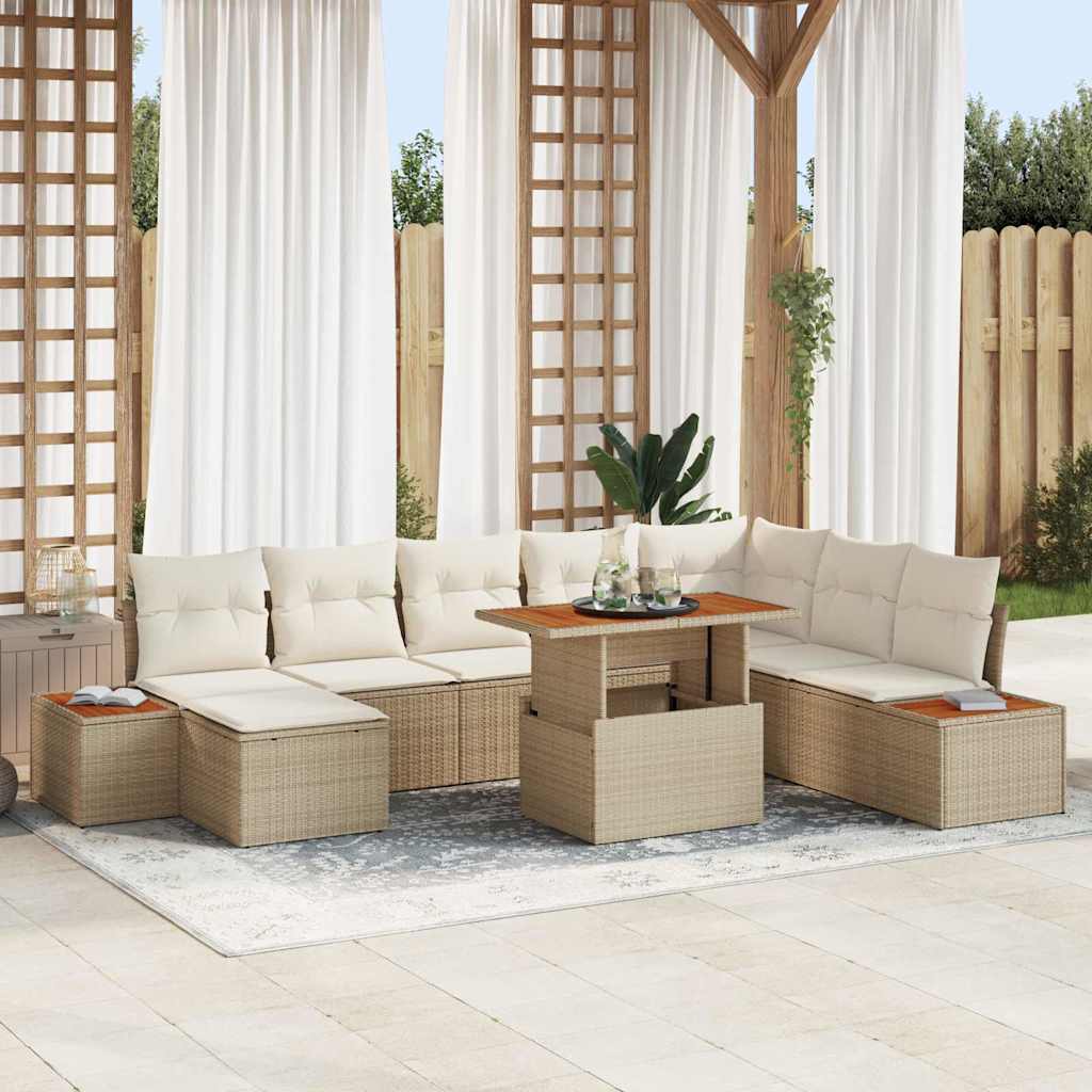 Garten Essgruppe mit Kissen 9 pcs Beige und Creme