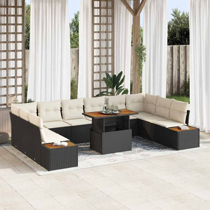 Garten Essgruppe mit Kissen mit Kissen 11 pcs Schwarz und Beige