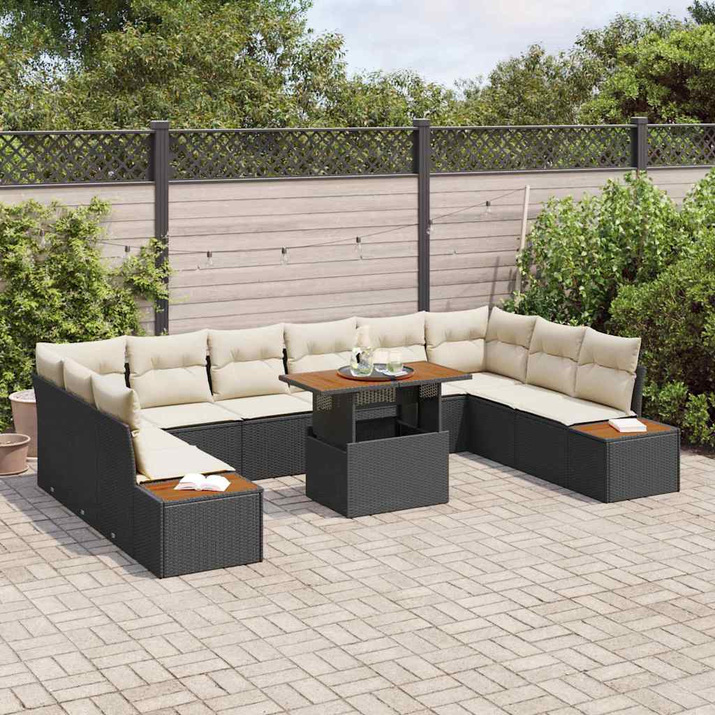 Garten Essgruppe mit Kissen mit Kissen 11 pcs Schwarz und Beige