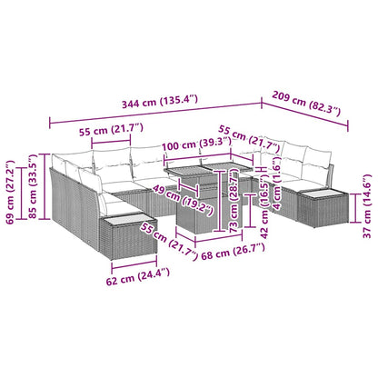 Garten Essgruppe mit Kissen mit Kissen 11 pcs Grau und Braun
