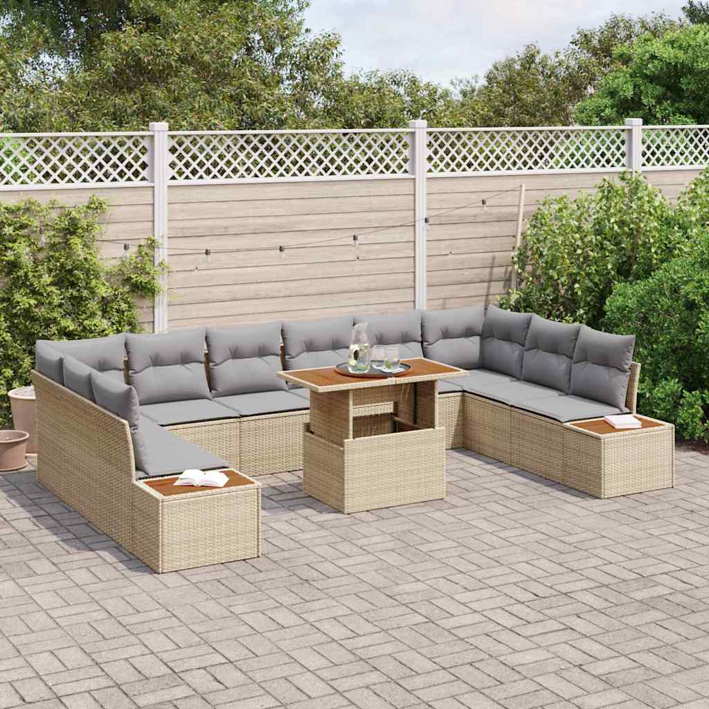 Garten Essgruppe mit Kissen mit Kissen 11 pcs Beige und Grau