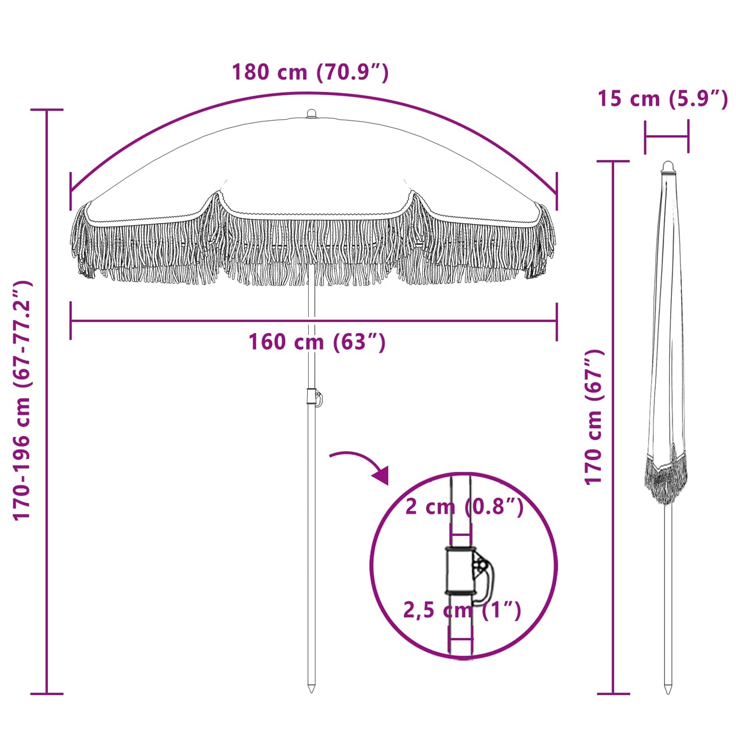 Sonnenschirm Gelb und Weiß Ø 160 x 195 cm Stahl