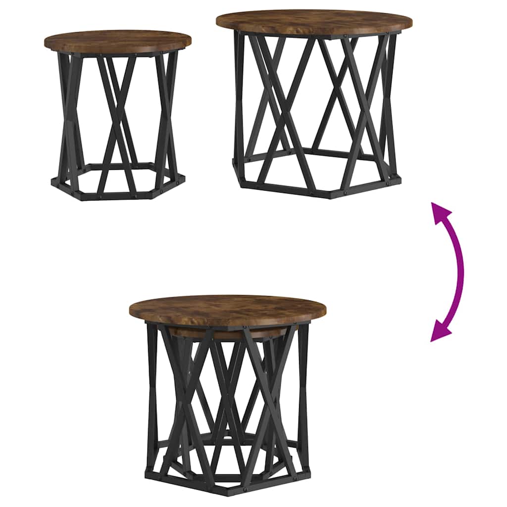 Beistelltisch 2 pcs Geräucherte Eiche Ingenieure Holz und Stahl