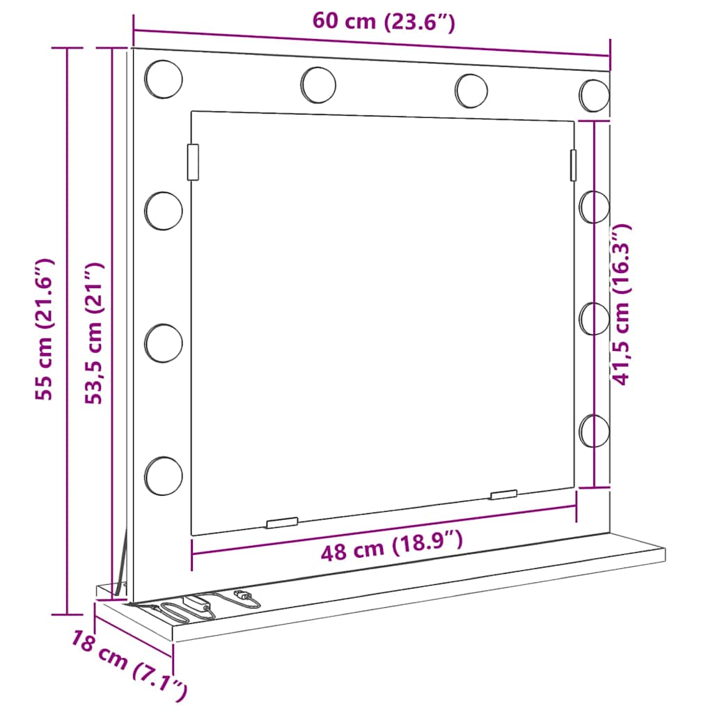 Waschtischspiegel mit Spiegel Beton Grau 60 x 55 x 18 cm