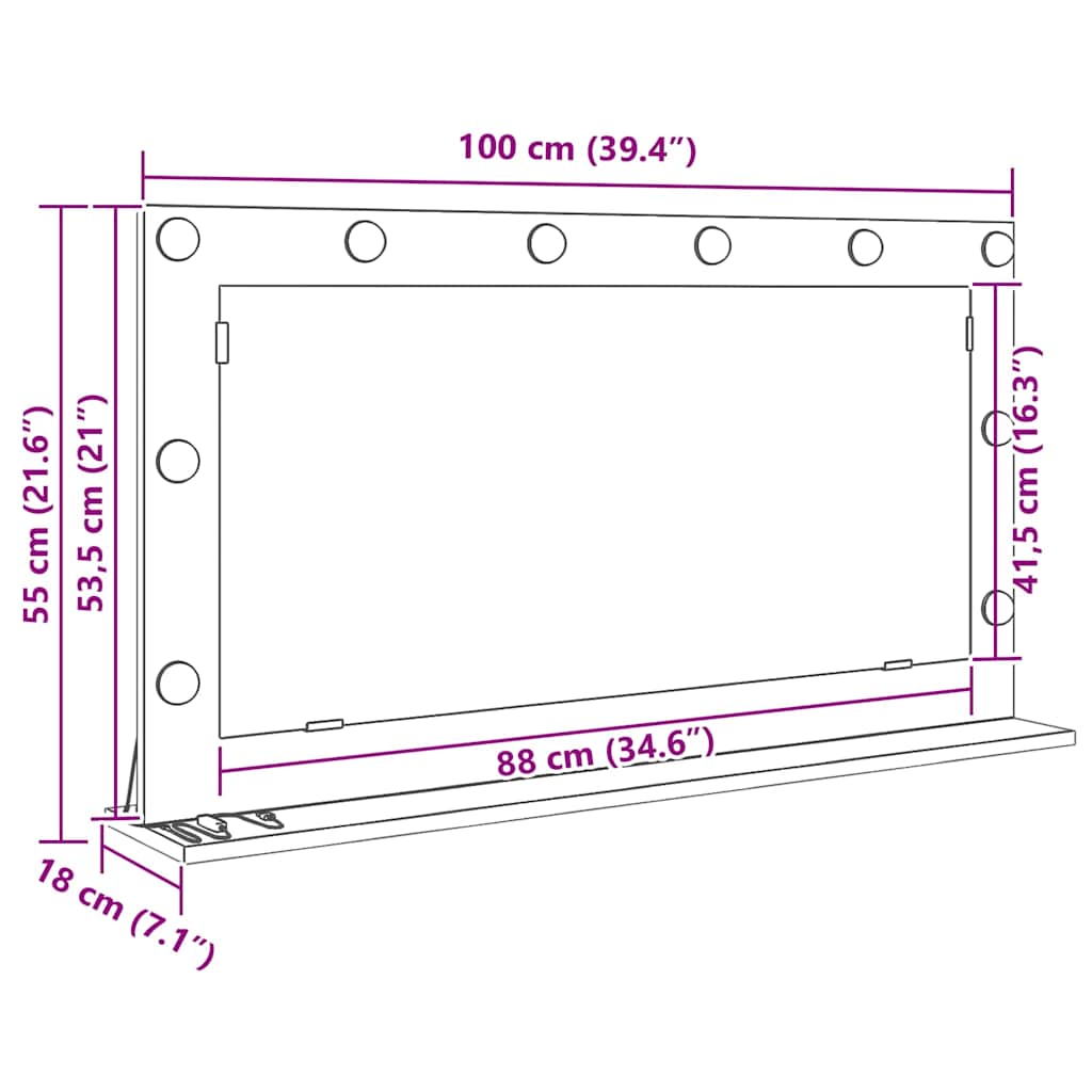 Waschtischspiegel mit LED-Lichtleisten Altholz 100 x 55 x 18 cm