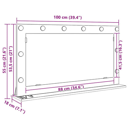 Waschtischspiegel mit LED-Lichtleisten Altholz 100 x 55 x 18 cm