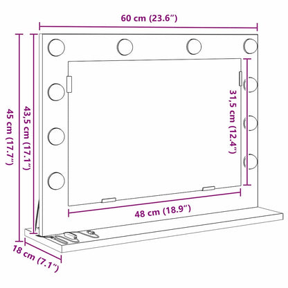 Waschtischspiegel mit LED-Lichtleisten Altholz 60 x 45 x 18 cm