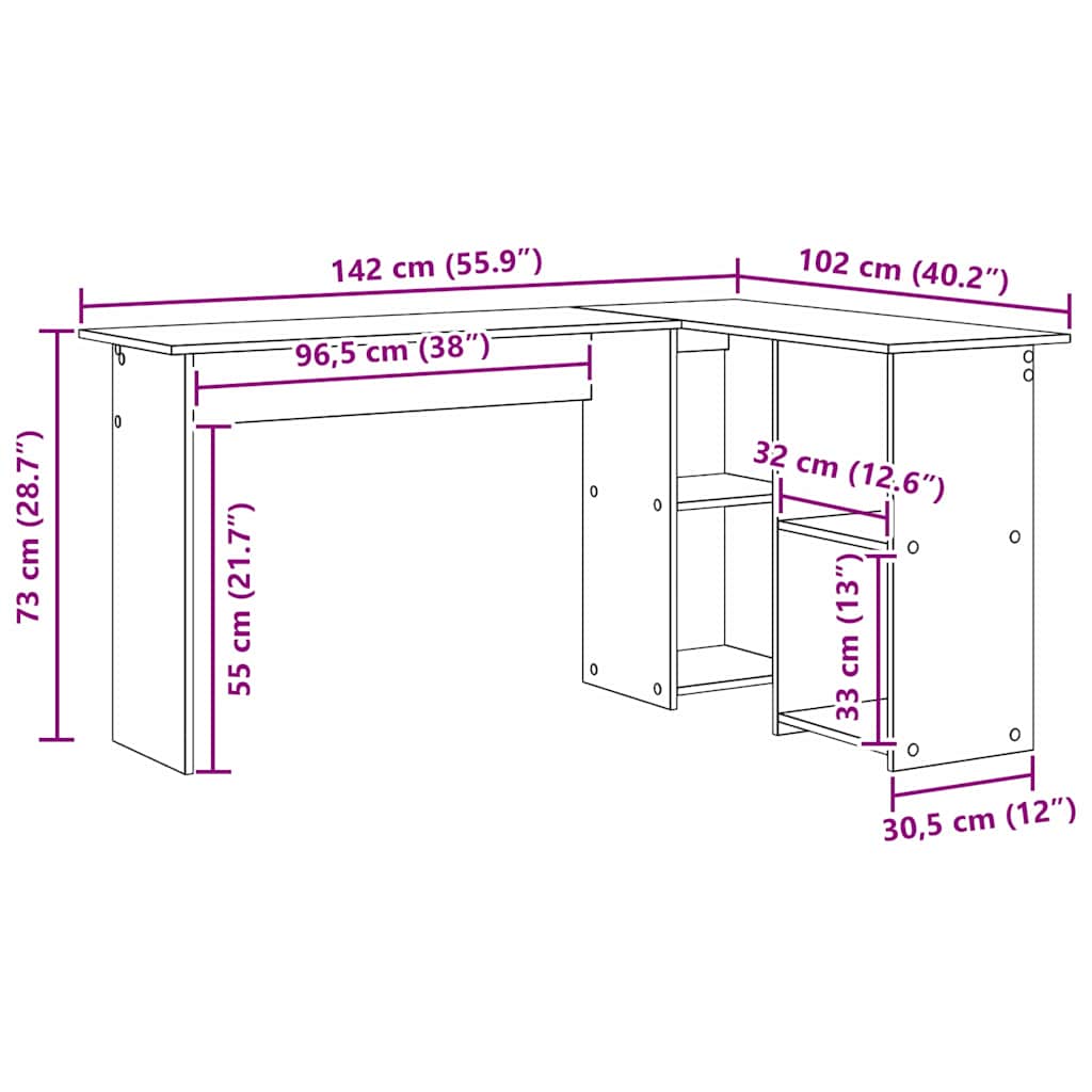 Schreibtisch mit Regal Schwarz Eichen-Optik 142 x 102 x 73 cm