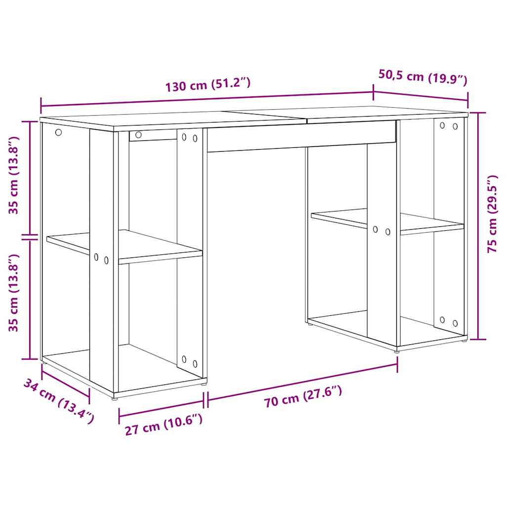Schreibtisch mit Regal Altholz 130 x 50.5 x 75 cm Holzwerkstoff