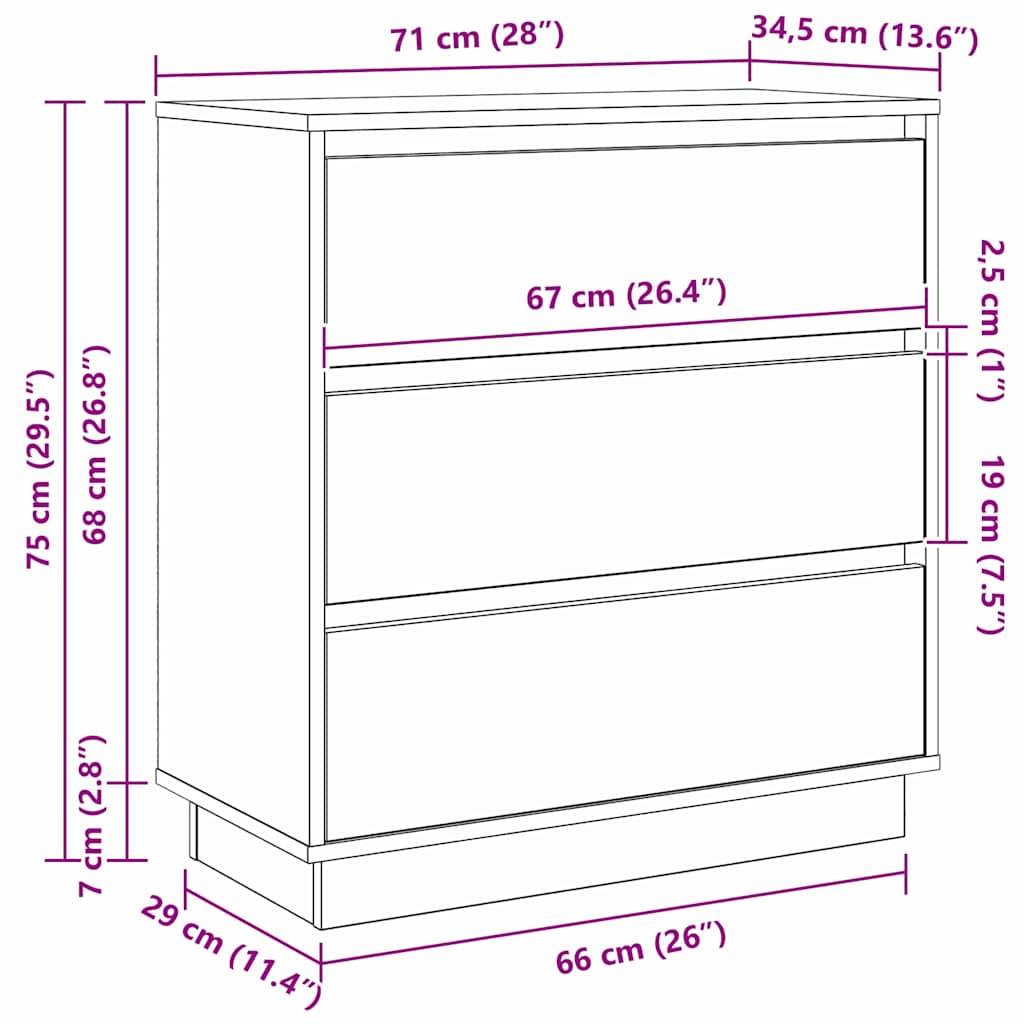Nachttisch mit Schubladen Weiß 71 x 34,5 x 75 cm Holzwerkstoff