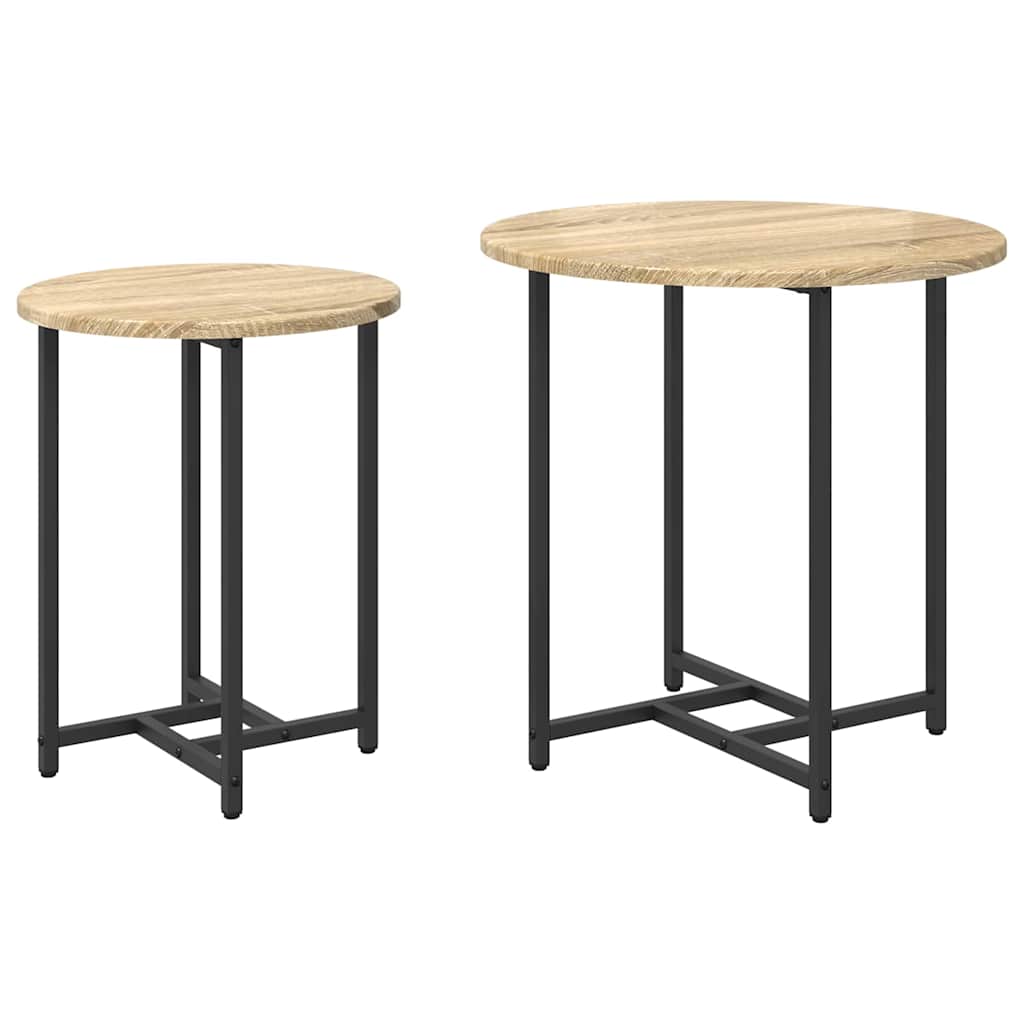 Beistelltisch-Set 2 pcs Sonoma-Eiche und Schwarz