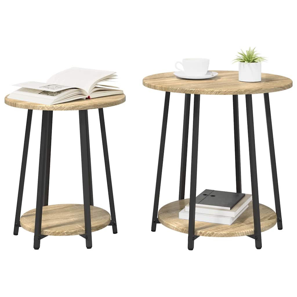 Beistelltisch-Set mit Regal 2 pcs Sonoma-Eiche und Schwarz