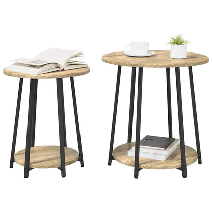 Beistelltisch-Set mit Regal 2 pcs Sonoma-Eiche und Schwarz