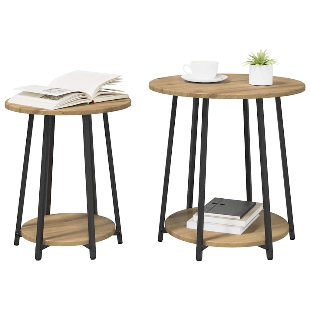 Beistelltisch-Set mit Regal 2 pcs Artisan Eiche und Schwarz