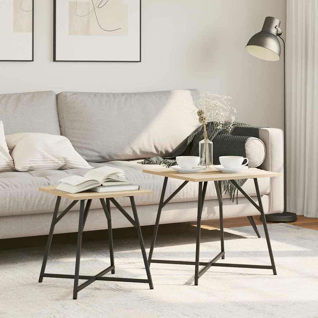 Beistelltisch-Set 2 pcs Sonoma-Eiche und Schwarz