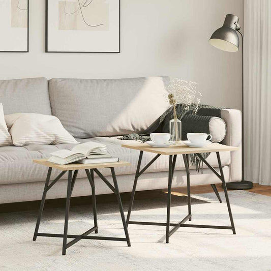 Beistelltisch-Set 2 pcs Sonoma-Eiche und Schwarz