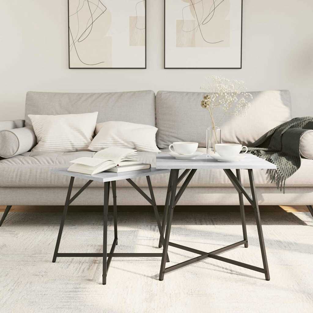 Beistelltisch-Set 2 pcs Grau Sonoma und Schwarz 50 x 50 x 50 cm