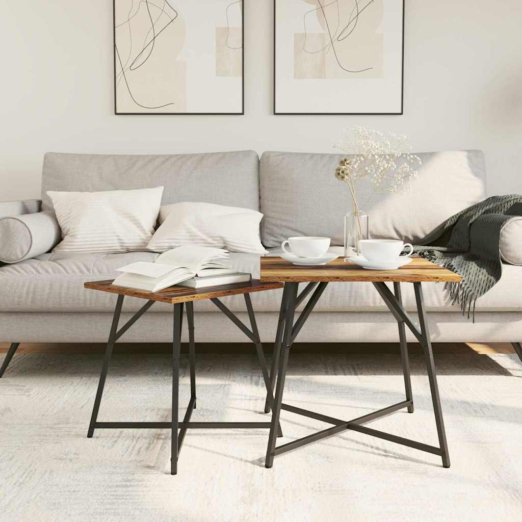 Beistelltisch-Set 2 pcs Altes Holz und Schwarz 50 x 50 x 50 cm