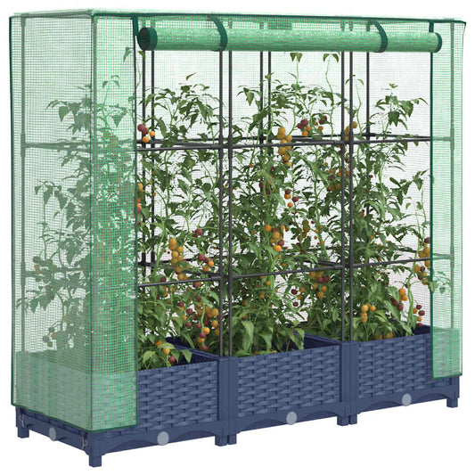 Hochbeet mit Gewächshaus-Aufsatz Rattan-Optik 120x40x123 cm