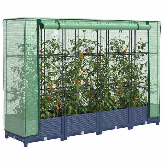 Hochbeet mit Gewächshaus-Aufsatz Rattan-Optik 160x40x123 cm