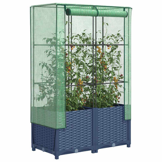 Hochbeet mit Gewächshaus-Aufsatz Rattan-Optik 80x40x138 cm