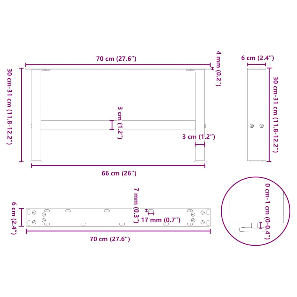 Couchtischbeine Anthrazit 2 Stk. 30×70 cm Stahl