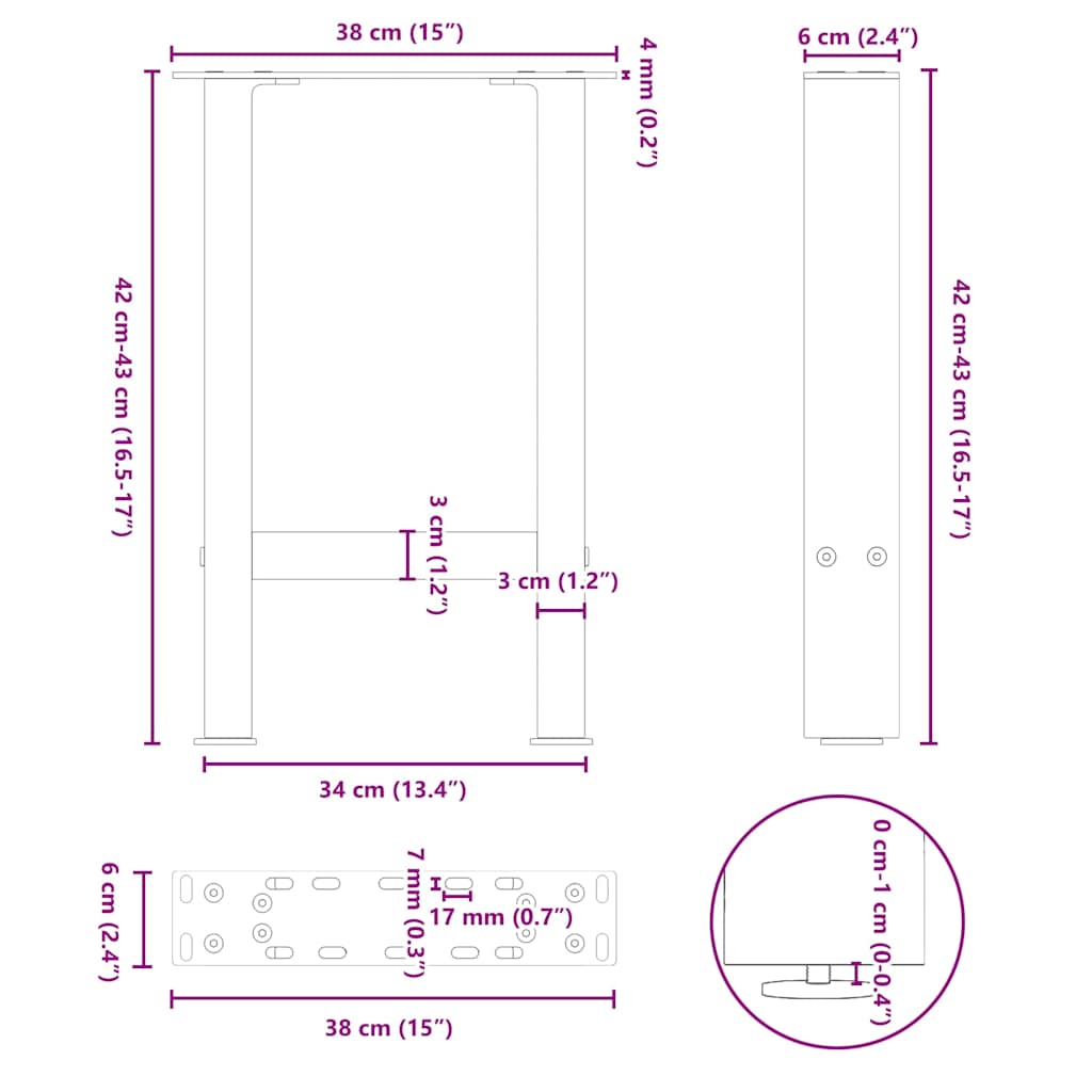 Couchtischbeine Anthrazit 2 Stk. 38x(42-43) cm Stahl