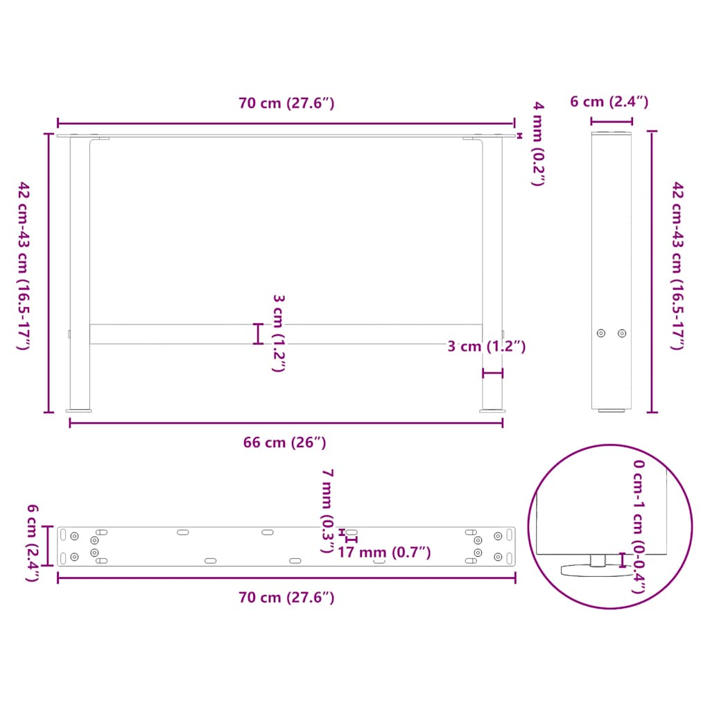 Couchtischbeine Anthrazit 2 Stk. 70x(42-43) cm Stahl