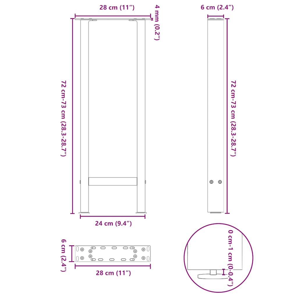 Couchtischbeine Weiß 2 Stk. 28x(72-73) cm Stahl