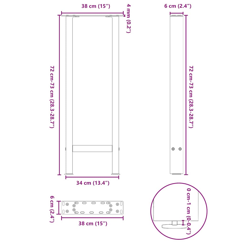 Couchtischbeine Weiß 2 Stk. 38x(72-73) cm Stahl