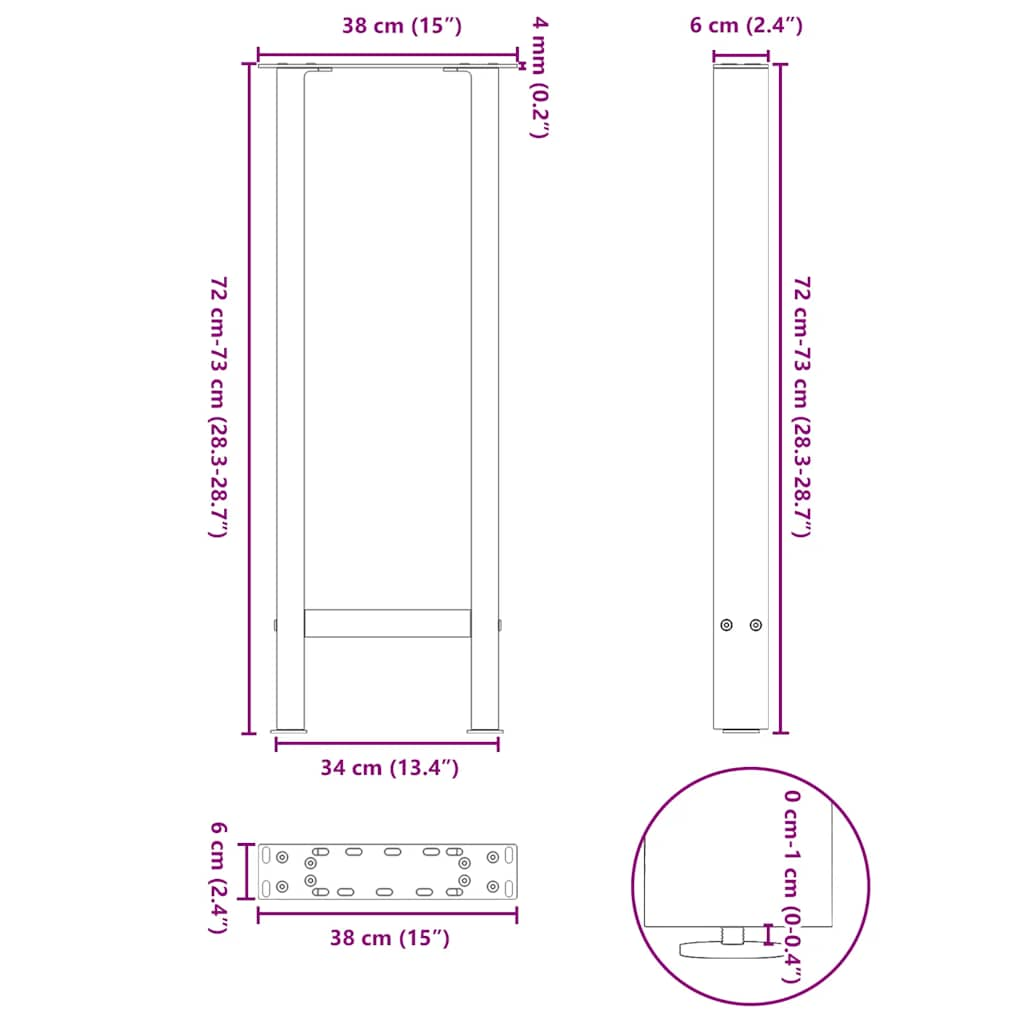 Couchtischbeine Anthrazit 2 Stk. 38x(72-73) cm Stahl