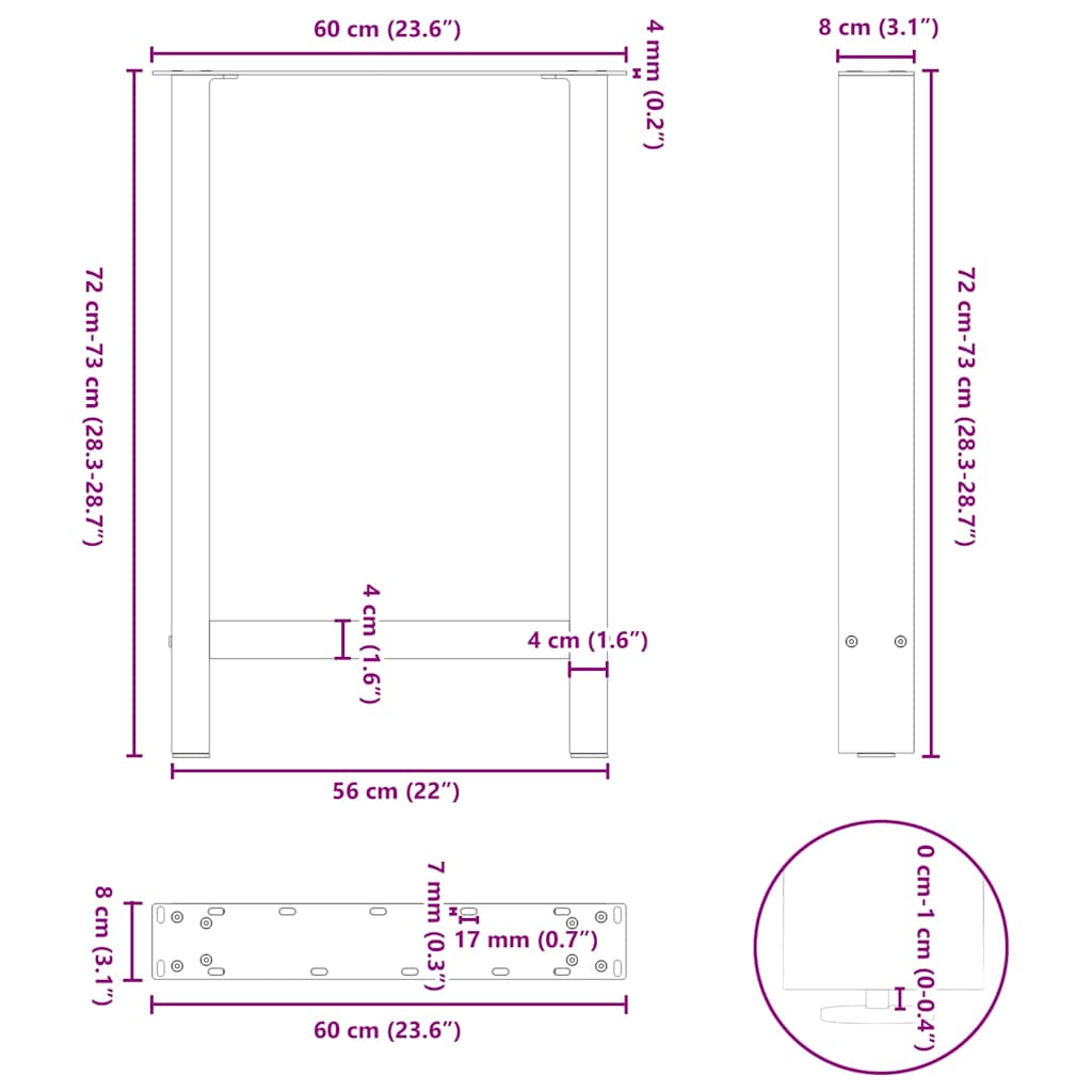 Couchtischbeine Weiß 2 Stk. 60x(72-73) cm Stahl