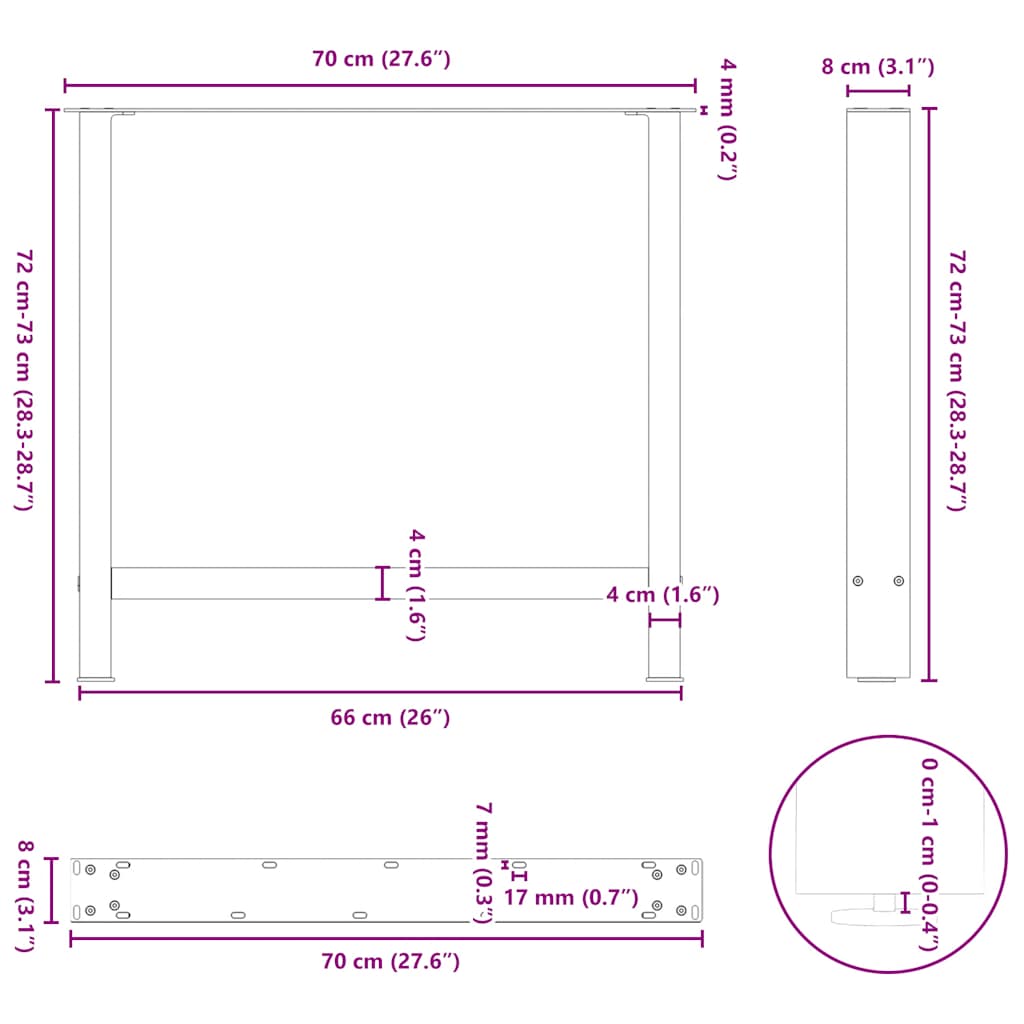 Couchtischbeine Anthrazit 2 Stk. 70x(72-73) cm Stahl