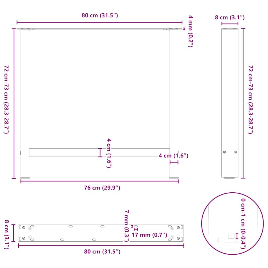 Couchtischbeine Weiß 2 Stk. 80x(72-73) cm Stahl