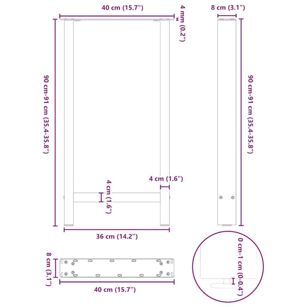 Couchtischbeine Anthrazit 2 Stk. 40x(90-91) cm Stahl