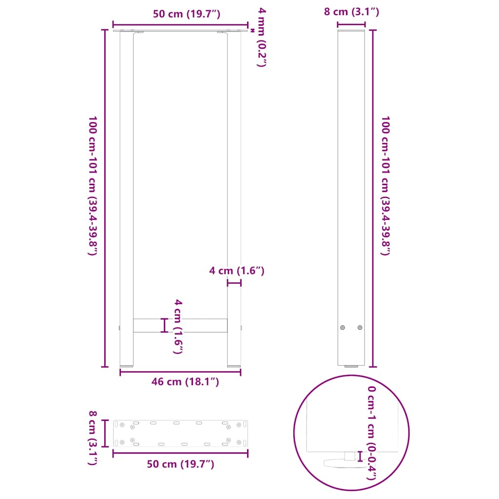 Couchtischbeine Schwarz 2 Stk. 50x(100-101) cm Stahl