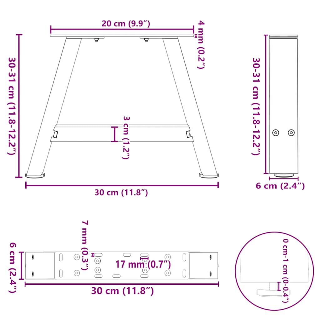 Couchtischbeine A-Form 2 Stk. Anthrazit 30x(30-31) cm Stahl