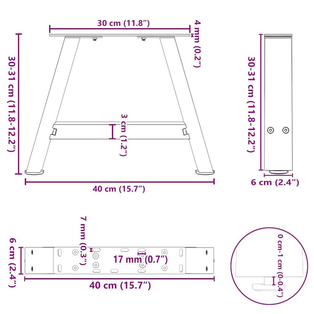 Couchtischbeine A-Form 2 Stk. Anthrazit 40x(30-31) cm Stahl