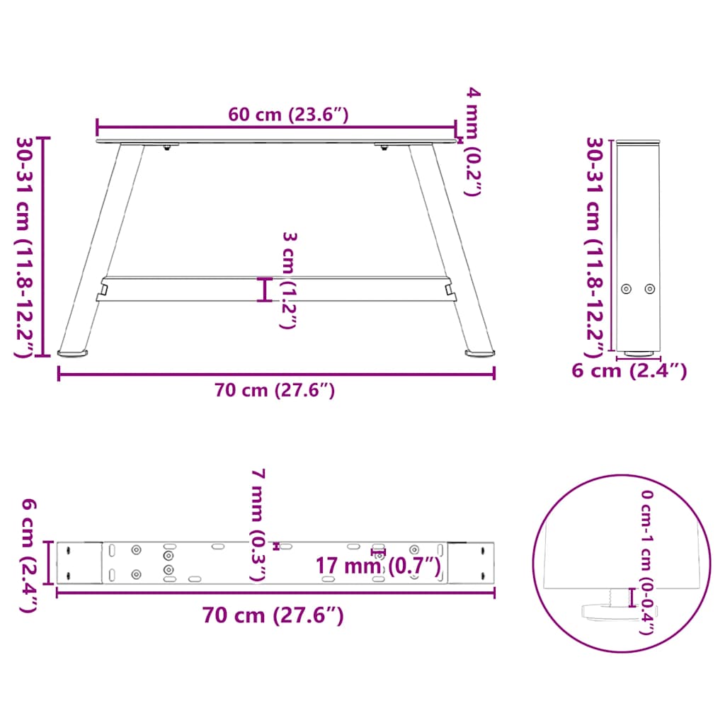 Couchtischbeine A-Form 2 Stk. Anthrazit 70x(30-31) cm Stahl