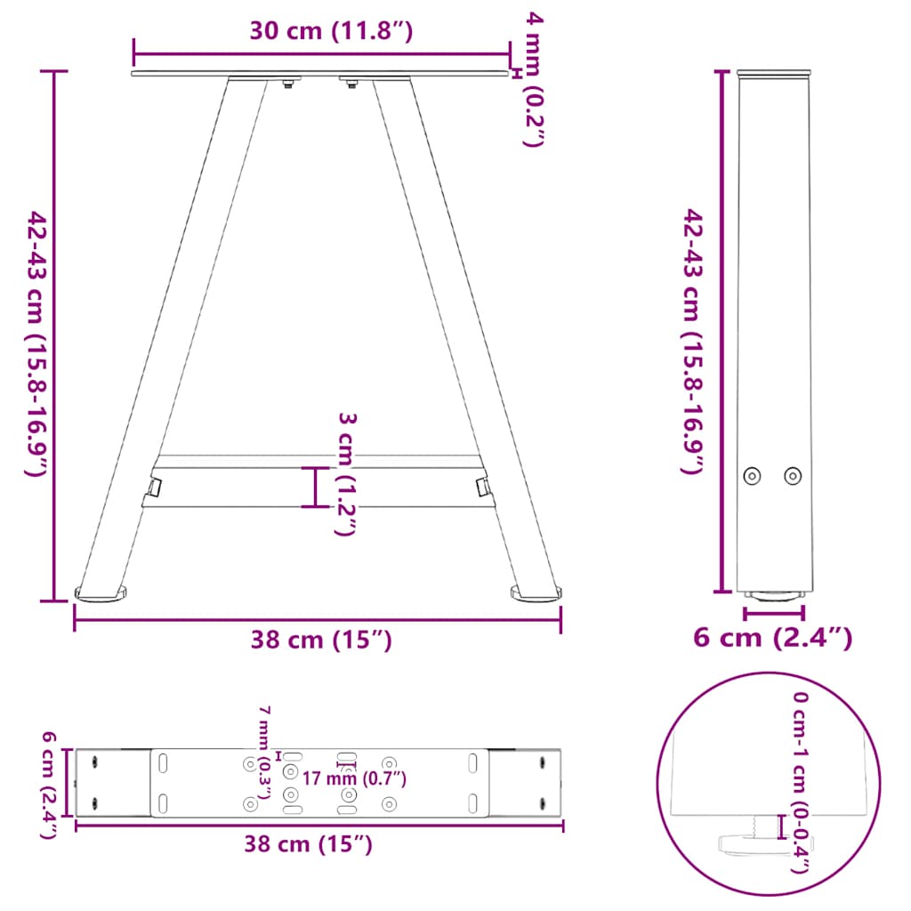 Couchtischbeine A-Form 2 Stk. Schwarz 38x(42-43) cm Stahl