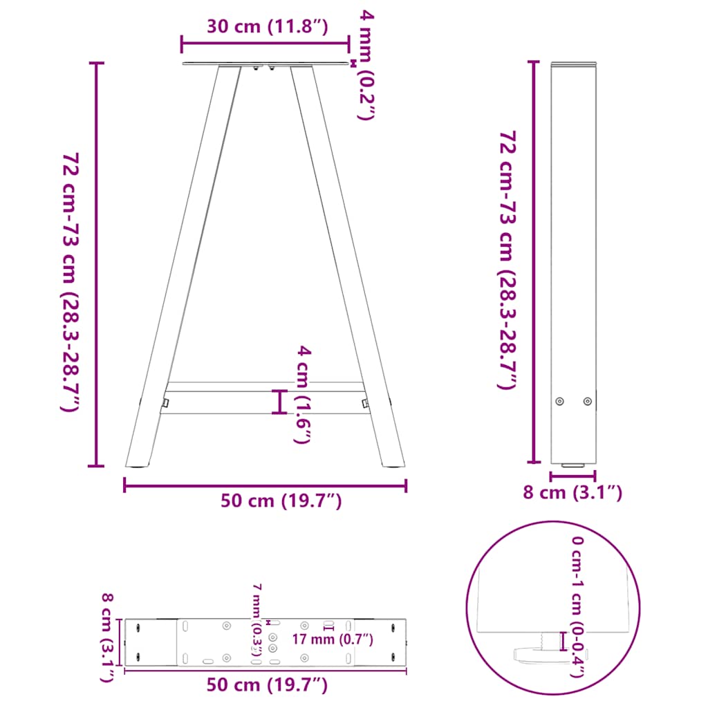 Couchtischbeine A-Form 2 Stk. Anthrazit 50x(72-73) cm Stahl