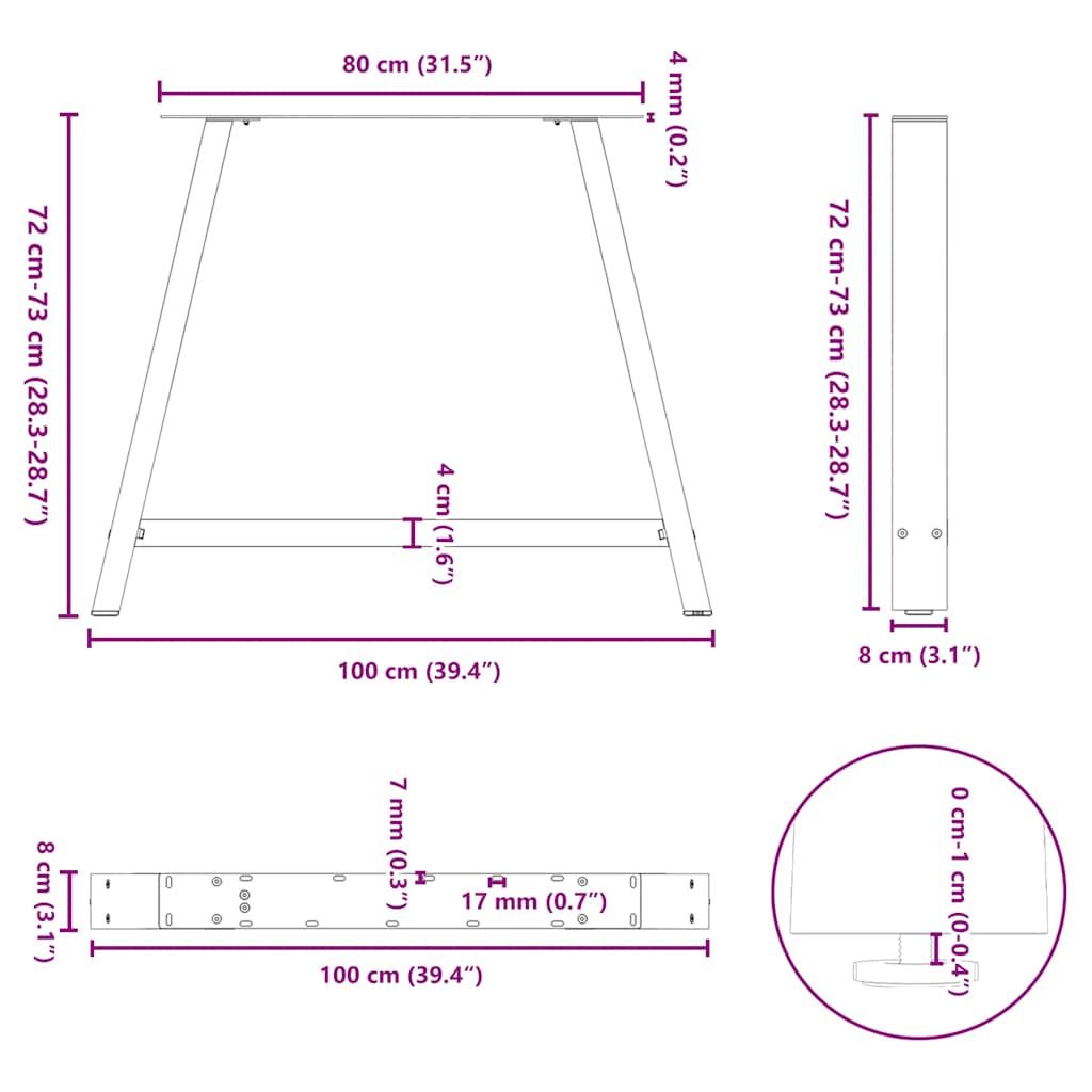 Couchtischbeine A-Form 2 Stk. Schwarz 100x(72-73) cm Stahl