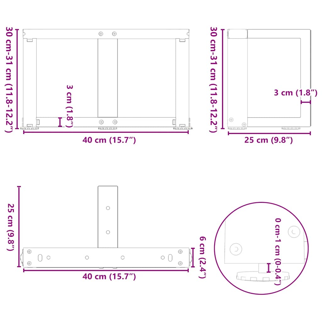 Couchtischbeine T-Form 2 Stk. Schwarz 40x25x(30-31) cm Stahl