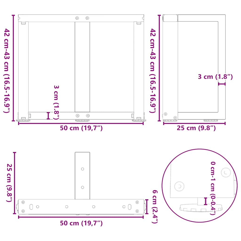 Couchtischbeine T-Form 2 Stk. Schwarz 50x25x(42-43) cm Stahl