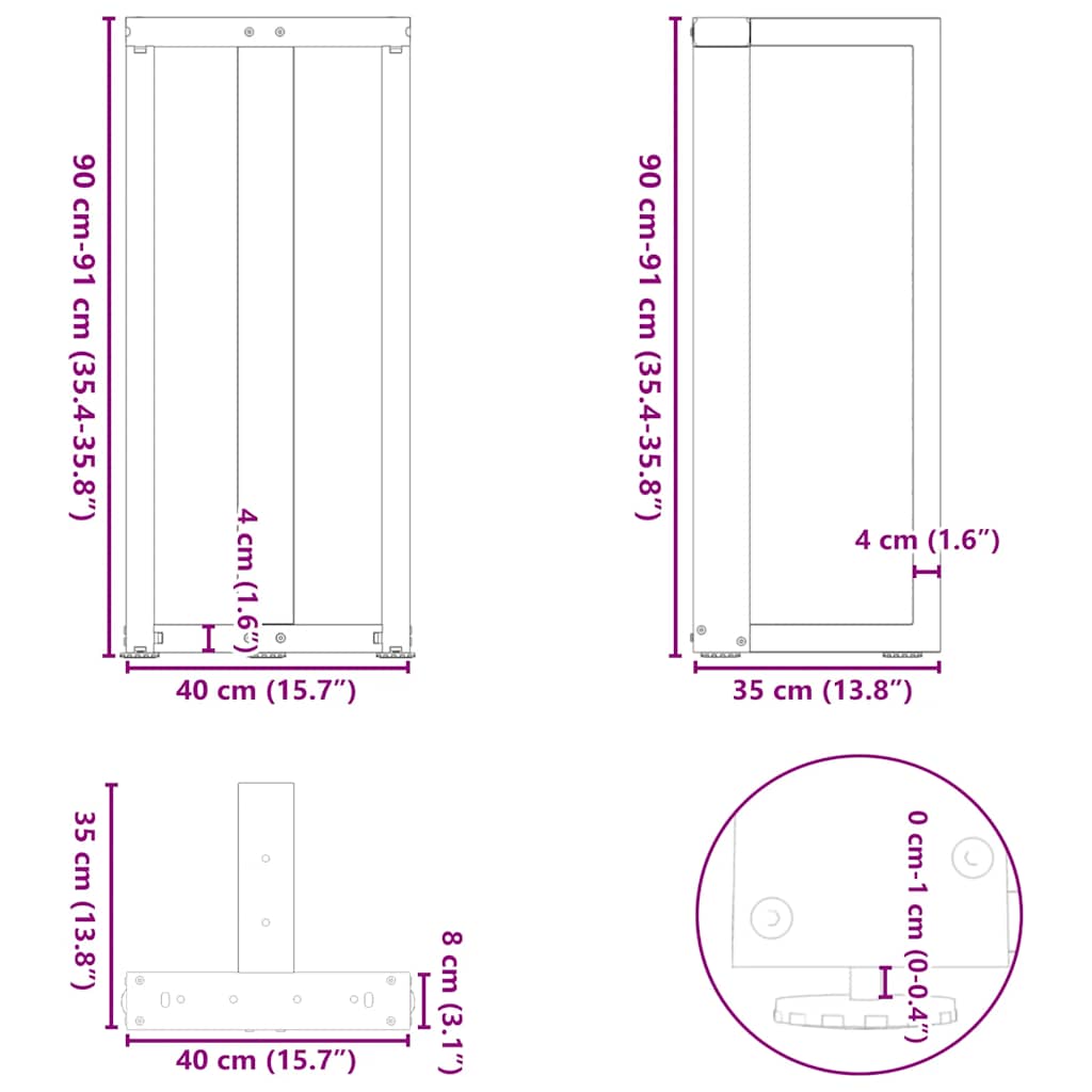 Bartischbeine T-Form 2 Stk. Anthrazit 40x35x(91-92) cm Stahl