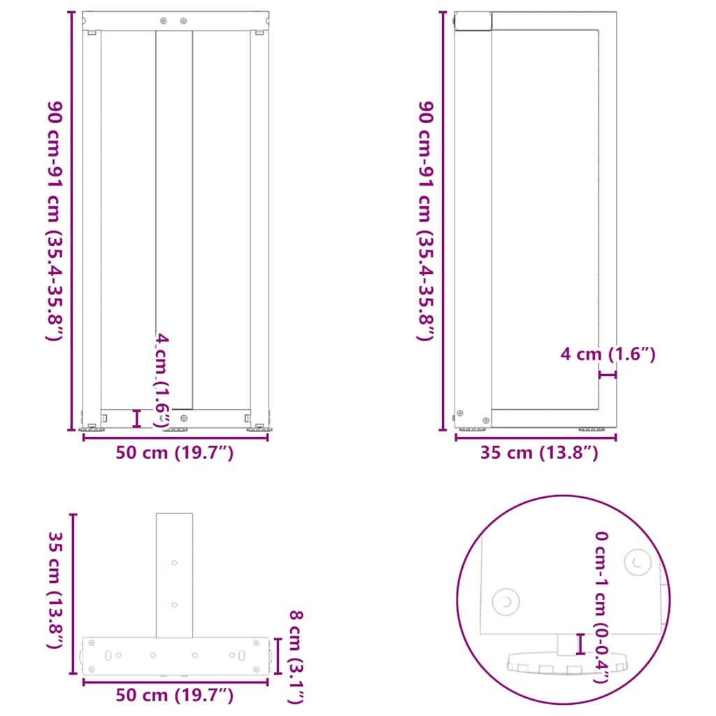 Bartischbeine T-Form 2 Stk. Anthrazit 50x35x(91-92) cm Stahl