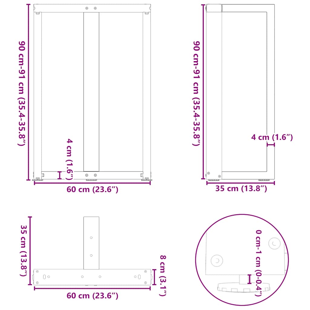 Bartischbeine T-Form 2 Stk. Schwarz 60x35x(91-92) cm Stahl