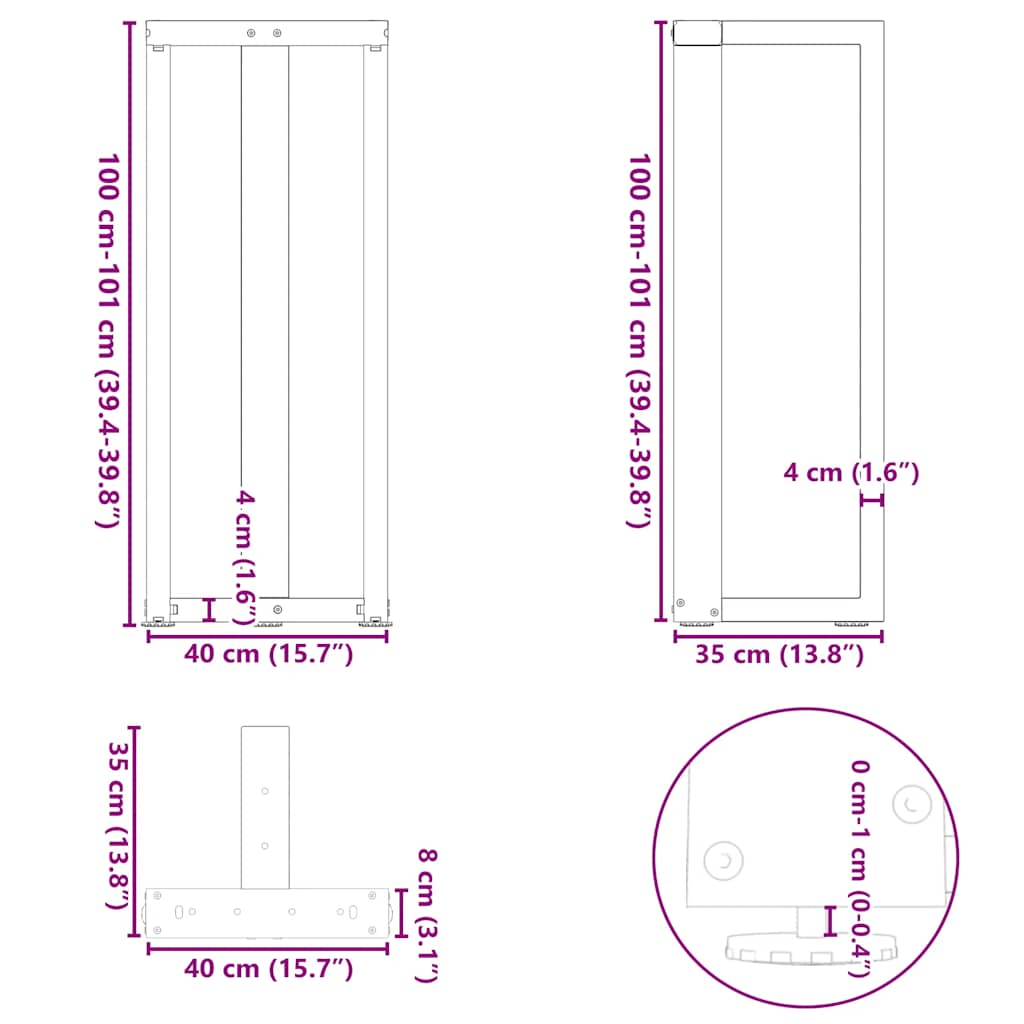 Bartischbeine T-Form 2 Stk. Schwarz 40x35x(101-102) cm Stahl